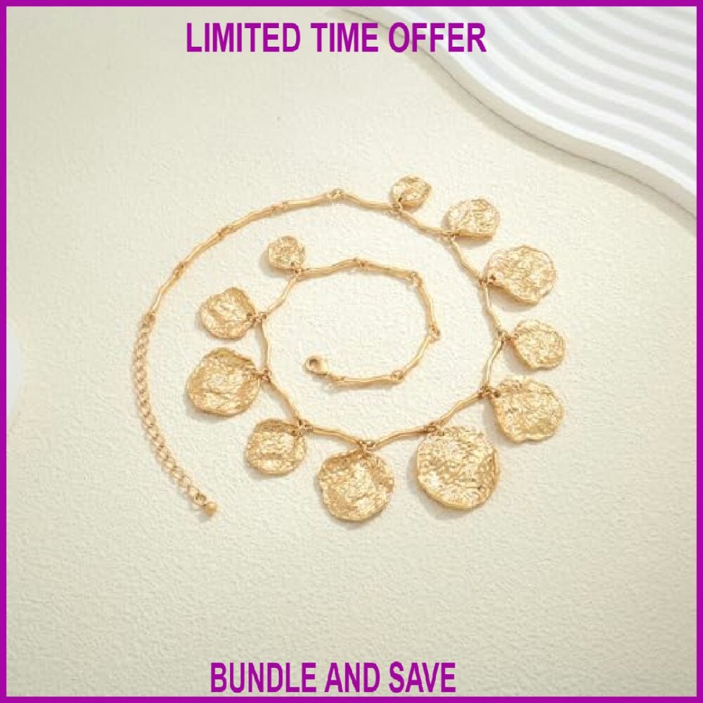 Gold Chunky Statement Necklace Adjustable Chain P… - image 7